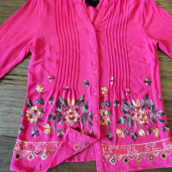 Liv Los Angeles Pink Lightweight Top Embroidery Top Boho Women's Size Sm… - Picture 5 of 11